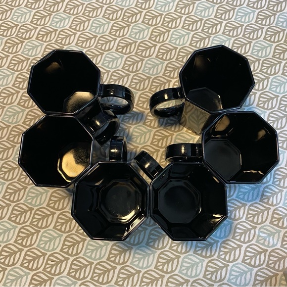 Set of 6 Vintage French Arcoroc Octime Black Blown Glass Coffee Mugs - Picture 10 of 11
